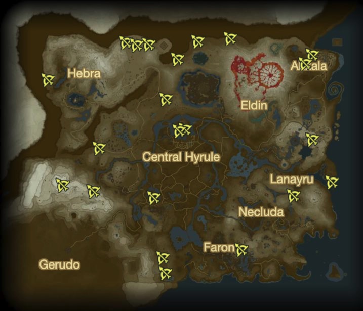 Localisation des 22 Lynel par Zelda Dungeon.net - Zelda Breath of the Wild